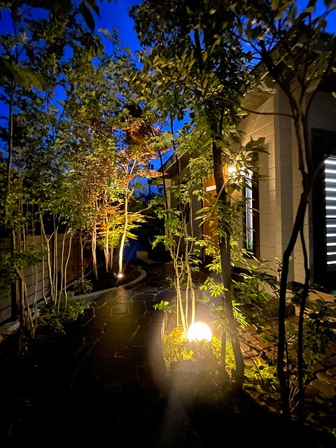 夜を楽しむナイトガーデン　緑木midorigi　佐賀県鹿島市K様邸 Spectacular garden lighting by lighting professionals. Enjoy a dramatic, romantic, even mysterious scene comparing to a day time.